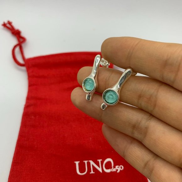 Uno de 50 Unique Earring LADIES EARRINGS With Green Crystal Silver-Plated Metal - Picture 6 of 7